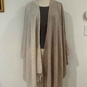 Eileen Fisher Wool Wrap Poncho NWT Made in Italy Warm Beige Color Block Neutrals